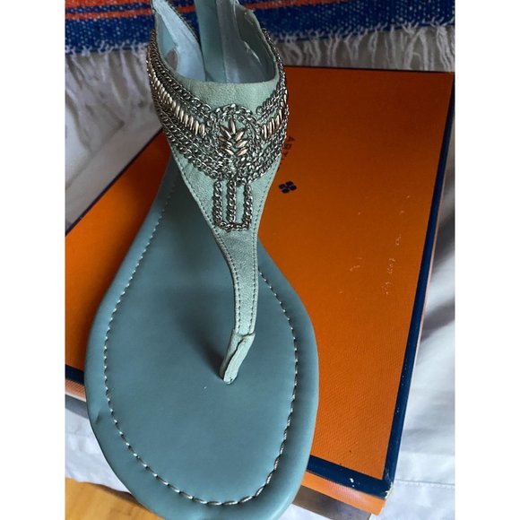 NIB Arturo Chiang blue sandal chain design back zip sz 8 - Picture 1 of 6